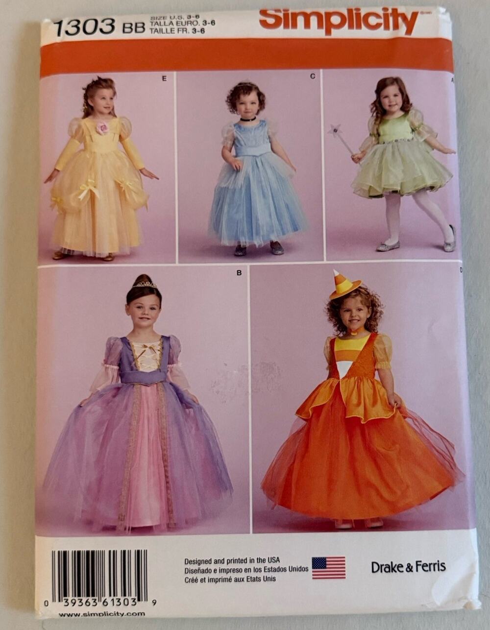 1303 Simplicity Sewing Pattern Child Costumes Fairy Princess Candy Corn Size 3-6